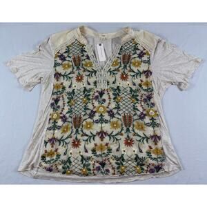 Anthropologie TINY Embroidered Tee Women L NWT